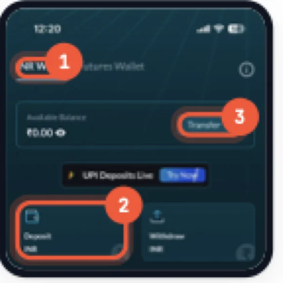 Shark Funds tab on the INR Wallet with Deposit INR and Transfer highlighted